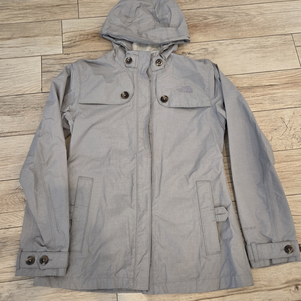 The North Face Light Gray Hooded Jacket Hyvent Small